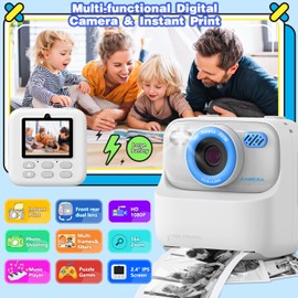 masterbee Kid Camera Instant Print Photo, Birthday Gifts for Girls and Boys, Kids Digital Camera Toys, 1080P HD Video, 3 4 5 6 7 8 9 10 11 12 Year Old Boy Gifts/Girl Gifts White