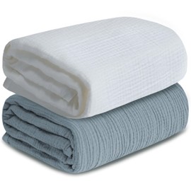 Muslin Swaddle Blankets for Newborn, 2 Pack Breathable Soft Receiving Blanket, Large 41 x 41 inches Swaddle Wrap Burping Clothes, Essentials Infant Shower Items. (White & Light Gray)