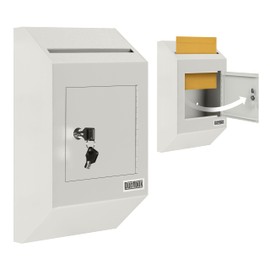 Durabox Drop Box Deposit Safe 10 x 4 x 16” Heavy Duty Steel with Slim Profile Wall Mailbox with Wide Deposit Slot for Letters, Documents Checks and Cash for Home, Office & Commercial (W300) (Gray)