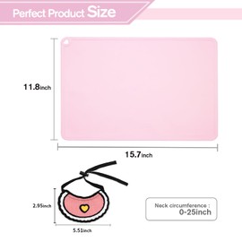 Cute Cat Feeding Mat, Silicone Cat Food mats for Indoor Cats, Cat Matt for Food and Water, Dog Cat Bowl Mat Waterproof Anti-Slip Cat Food Tray Pad Bowl Cat Placemats, Cat Supplies with Pet Bib (Pink)