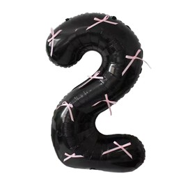 WALALA GOFUN 32 Inch Balloons, Number Balloons, Pink Ribbon Tie, SNS Decoration with Ribbon, Thick Aluminum Foil, Outdoor Use, Birthday, Wedding, Anniversary Decoration (Black, 2)