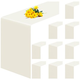10 Pack Polyester Table Runner 12 x 72 inch Ivory Thick Table Runner for Wedding Birthday Party Hotel Restaurant Banquet