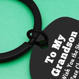 To My Grandson Keychain Inspirational Keyring Gift for Grandson Grandson Gifts from Grandma Grandpa Jewelry First Day of School Gifts for Grandson Thanksgiving Christmas Birthday Gift for Teen Boys