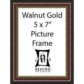 Behind The Glass - Handmade Brown Walnut Gold Wooden Picture Frame Back Stand - 5x7