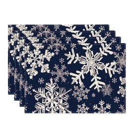 Artoid Mode Navy Blue Snowflakes Winter Placemats Set of 4, 12x18 Inch Christmas Table Mats for Party Kitchen Dining Decoration