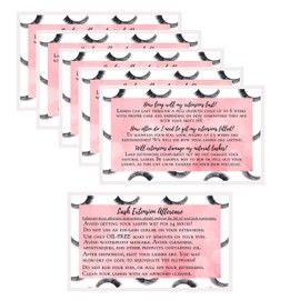 Boutique Marketing LLC Lash Extension Aftercare Instructions Card | 100 Pack | Size 3.5x2 inches After Care (2-3 Week Fillers) | False Lash print with Bubbly Pink Inlay Design (Lash Extension Aftercare 250pk)