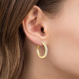 AINUOSHI Moissanite Hoop Earrings 0.4 Carat (1.8mm*16pcs) 14K Yellow Gold Plated 925 Sterling Silver Small Huggie Earring for Women, Jewelry Box Packed