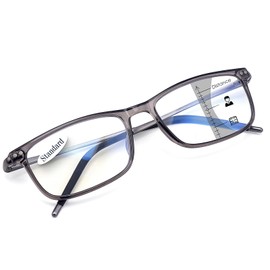 Superb Lightweight Progressive Multifocus Reading Glasses Men Aluminum Arm TR90 Frame Blue Light Blocking Multifocal Computer Readers Spring Hinge No Line (Distance Range 20ft) +2.5