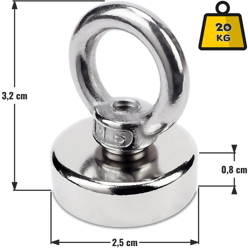 Sensei Pack of 3 Neodymium Eyelet Magnets, Diameter 25 x