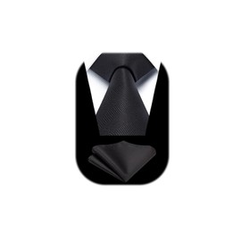 HISDERN Black Ties for Men Funeral Wedding Tie and Pocket Square Set Elegant Classic Necktie and Handkerchief Formal Business Party