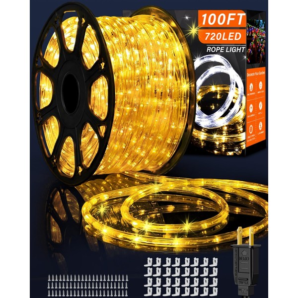 Rope Lights Outdoor Waterproof Christmas 100ft 720 LED, Flexible Connectable