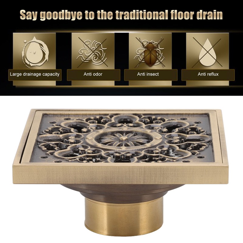 Copper Floor Drain Squared Retro Large Flow Odor Proof Shower