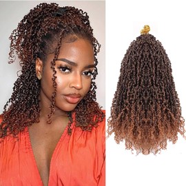 FFDDear 8 Inch Pre-Looped Yanky twist crochet hair 8 Packs Fluffy Spring Mini Twis Crochet Hair Passion Twist with curly crochet hair Ombre Brown Braids Hair for women extension(8 Inch, T30)