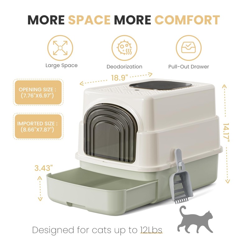 Basics Cat Litter Box with Lid,Fully Enclosed Litter Box with