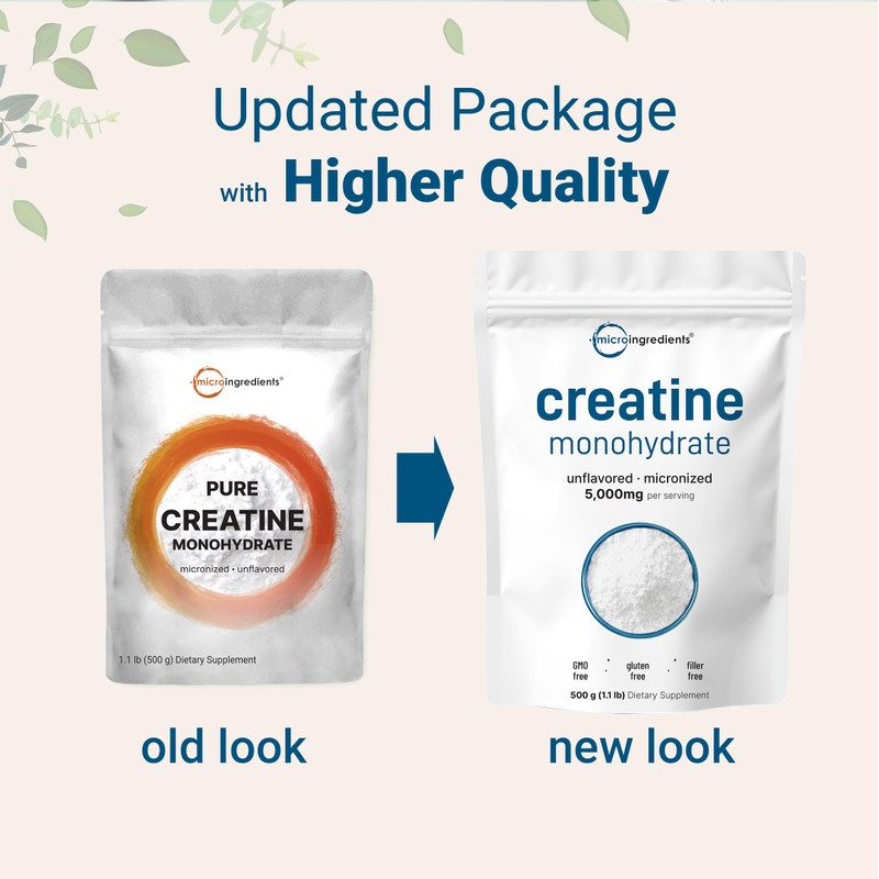 Creatine Monohydrate Powder 500 Grams (1.1 Lb), 5000mg Per Serv,