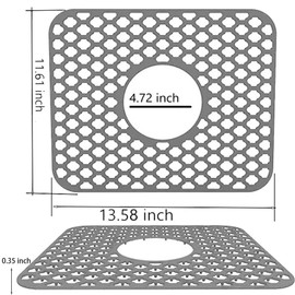 Sink Protectors for Kitchen Sink, Non-Slip & Heat-Resistant Silicone Kitchen Sink, Sink Mats for Bottom of Kitchen Sink Stainless Steel, Sink Protector for Farmhouse with Center hole (Grey)