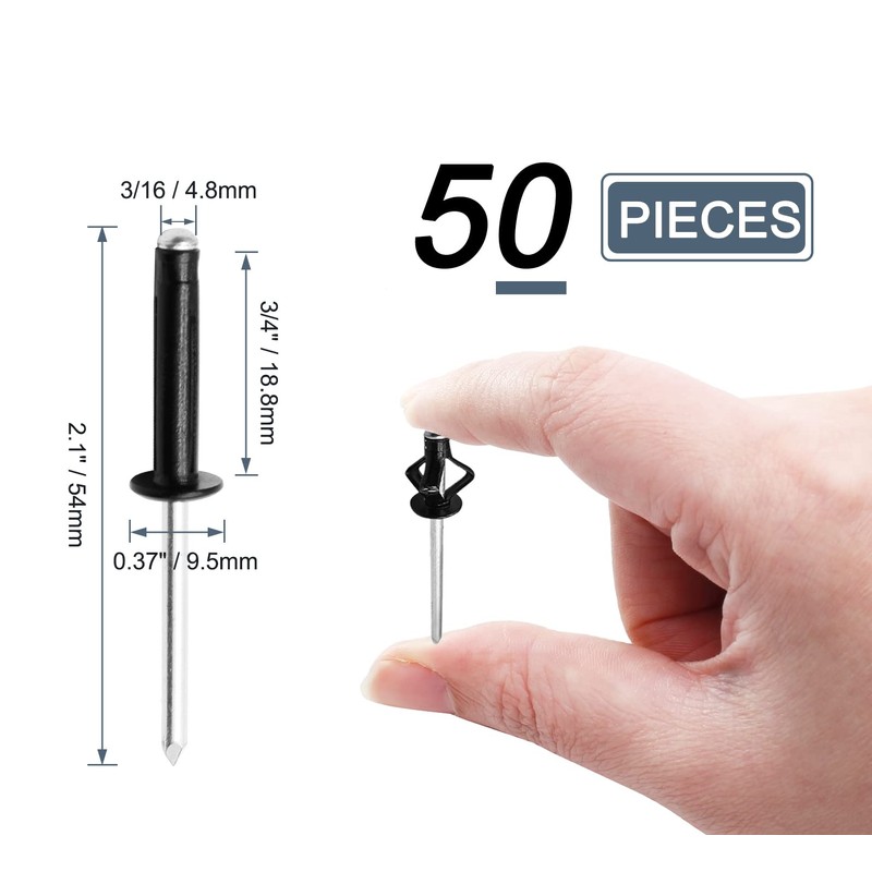 HARSKIYER 50Pcs 3/16" x 1" Tri Grip Rivets Assortment, Black