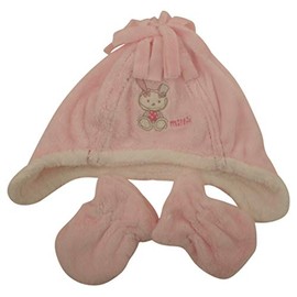 Ex-Store Baby Girls Soft Fleece Hat & Mittens Set 3-6 Months