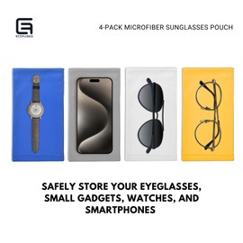 ECO-FUSED Microfiber Sun Glasses Pouch - 4 Pack Multicoloured Slim Glasses Case - Pack of 4 Multicoloured Microfibre Glasses Bag - Soft Case for Sunglasses, multicoloured