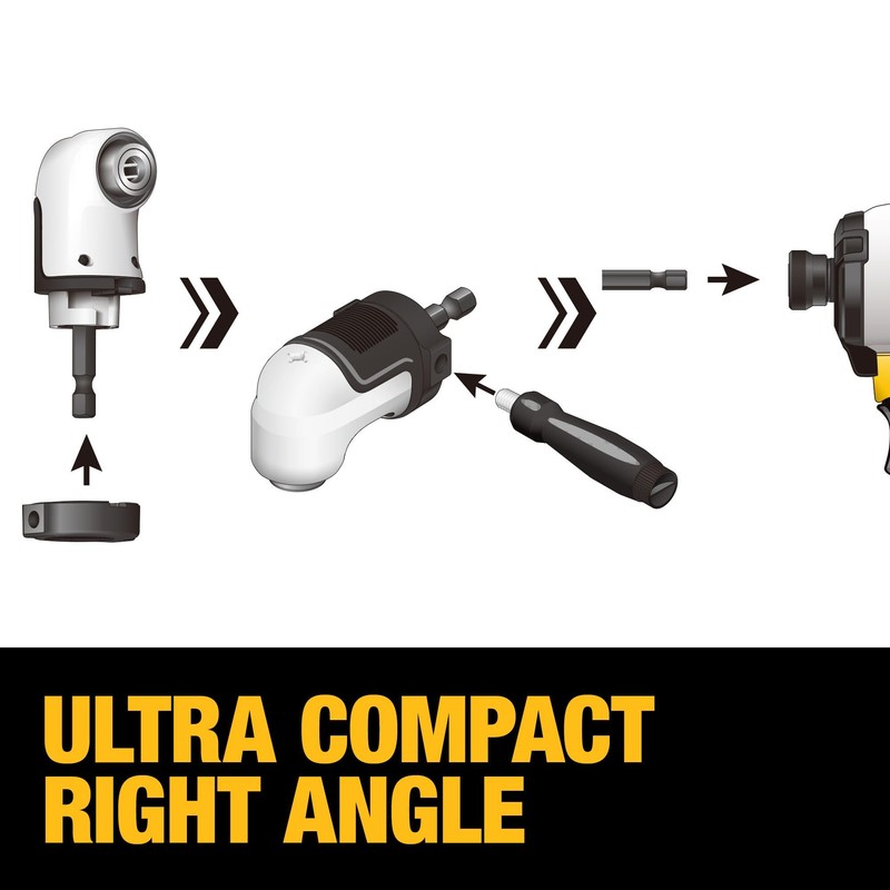 DEWALT FLEXTORQ Right Angle Drill Attachment, 4-in-1 System, 12-Inch Compact,