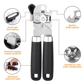 Can Opener, 3 in 1 Stainless Steel Tin Openers with Magnet, Heavy-Duty Manual Can Openers with Non-Slip Handle and Smooth Edge, Perfect Kitchen Tool