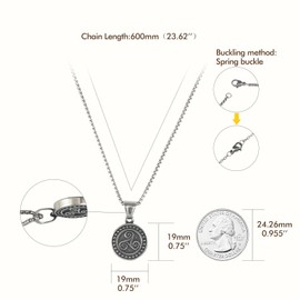 JASKFG Stainless Steel Viking Triskele Pendant Necklace, Sterling Silver, 50cm Chain