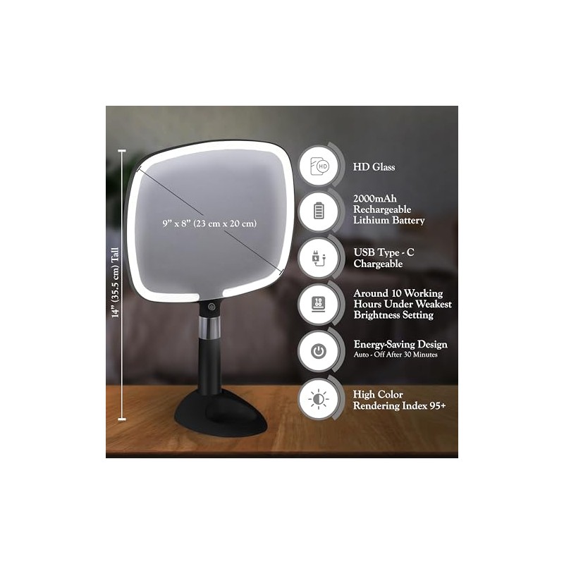 Mirrorvana Espejo de Mano Iluminado con asa, diseño de Mango