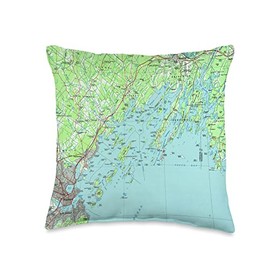 Casco Bay ME Maritime Map (1985) Throw Pillow
