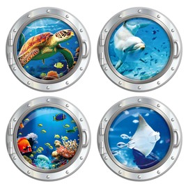 Cruise Door Magnets Decorations, 4PCS Porthole Sea Animals Cruise Magnets, Cruising Essentials Reusable Magnetic Ship Cabin Door Signs Fridge Decor