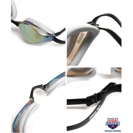 ARENA Gold White Black Mirrored Safety Goggles for Competitive Swimmers