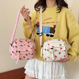 Cute Crossbody Bag for Women Corduroy Strawberry Purse Small Crossbody Purse for Women Nylon Crossbody Bags for Women