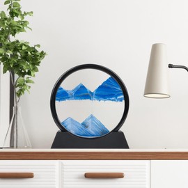 Mvxctfi Blue Moving Sand Desk Art - 3D Deep Sea Sandscape, 12 Inch Round Liquid Motion Decor, Sensory Relaxing Desk Art for Office & Home