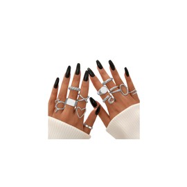 FAXHION 12PCS Silver Stackable Rings Set for Women, 18K Gold Plated Open Stacking Knuckle Ring, Adjustable Chunky Signet Rings for Gift