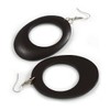 Open Cut Oval Wooden Hoop Earrings in Black - 80mm