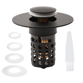 YAKAUEI Bathroom Sink Drain Stopper, Upgraded 3 in 1 Pop Up Sink Drain Strainer with Removable Hair Catcher Basket, Drain Plug Filter for 1.1-1.5 in, Metal Body, Brass Bounce Core (Black)