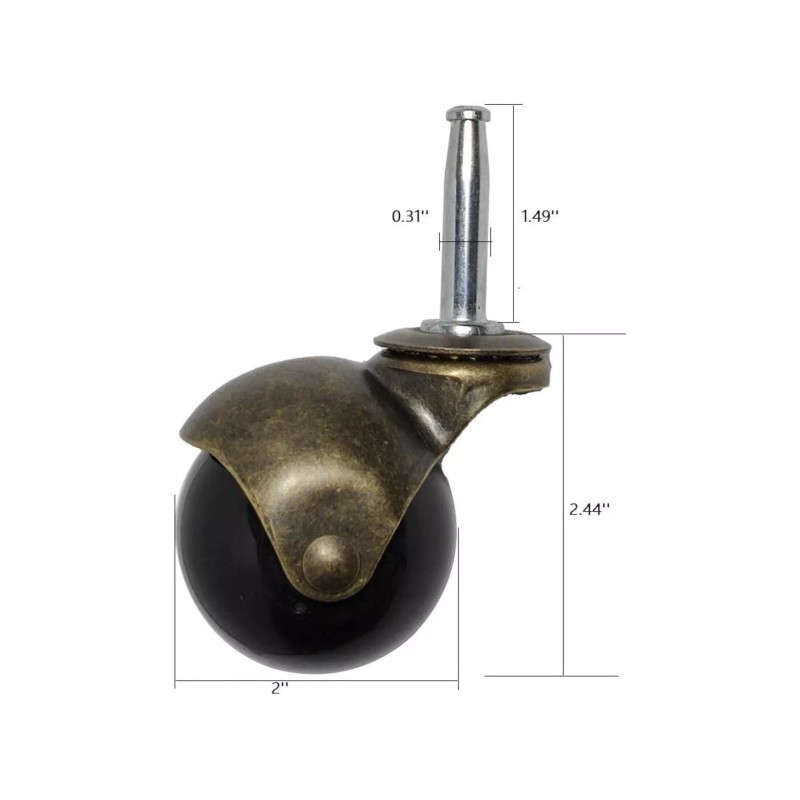 Elegent Upholstery 2" Inch black Ball Casters with Wood Stem