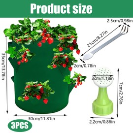 YcsRnn 3 PCS SET Strawberry Pot, Strawberry Planters Outdoor, Strawberry Growing Kit, 6-Hole Design, 30D*35H, Includes Loosening Rake and 2 Watering Cans, Ideal for Indoor and Outdoor Gardening