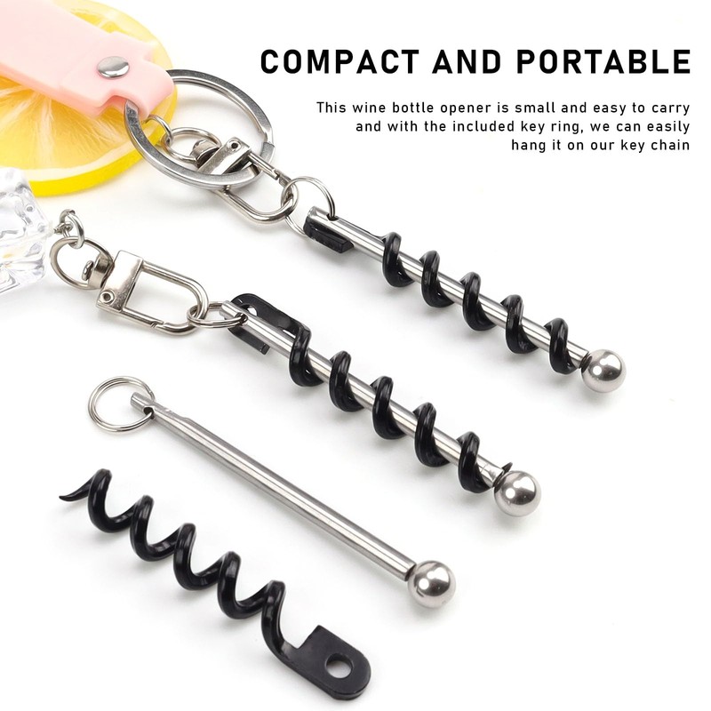 FINELYCR Pack of 4 Corkscrew Keyrings, Mini Key Chain, Wine