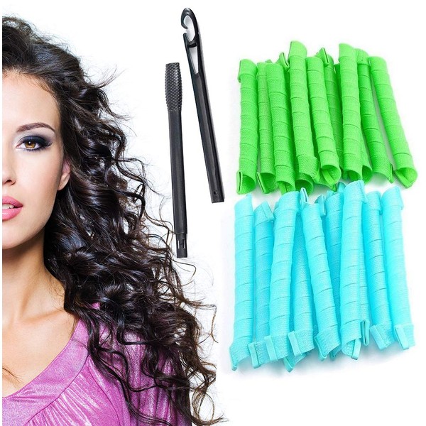 LZLRUN 40pcs Magic Curlers Long Hair Spiral Curl Formers Leverage Rollers & Hook (30cm)