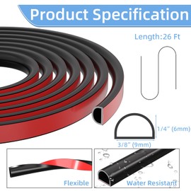Draourness 26 Feet Black Silicone Rubber Weather Stripping Door Seal, Door Gap Filler, Door Soundproofing Window Seal Strip (WS)