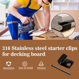 60PCS Starter Clips Start Clips for Composite decking Start Clips 316 Stainless Steel Black Universal Starter Decking Clips Hideaway Fasteners with Decking Screws