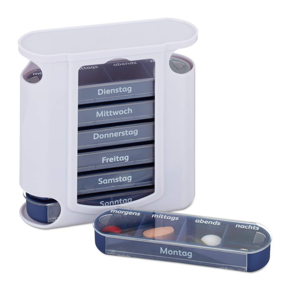Relaxdays 7 Day Pill Box, Weekly Pill Box, 4 Compartments, Morning, Noon, Evening, Night, Pill Box