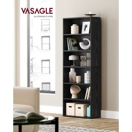 VASAGLE CUSTOS Collection - Bookshelf, 6-Tier Bookcase, Book Shelf, Open Storage Shelf, 9.4 x 23.6 x 63.3 Inches, for Living Room, Home Office, Dinning Room, Ebony Black ULBC166T56