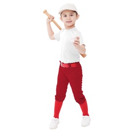 QBK Toddler Baseball Pants Youth Softball Pants Kids Tee Ball Pants for Boy Girl Red 12-13Y