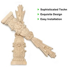 Crawopft 2Pcs Unpainted Wood Carved Applique onlays, 11.8x2.8 Inch Carving Decals Mouldings Trim Rome Column for Window Furniture Door Frame Cabinet Dressers Wardrobe Closet Fire Stove Surround Decor