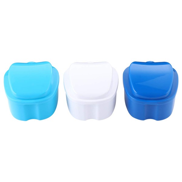 Healifty Plastic Hinges Storage Container 3pcs Denture Cup Denture Bath Case False Teeth Container Denture Brush Retainer Box for Denture False Teeth Cleaning Travel False Teeth Holder