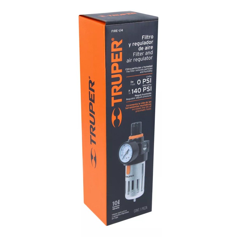 Truper Filtro Y Regulador De Aire Para Compresore, Entrada 1/4