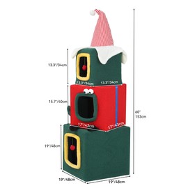 YITAHOME 60" Christmas-Themed Cat Tower with 3 Semi-Enclosed Cat Houses, Indoor Cat Tree with Cat Condos, Cute Cat Tree with Plush Ball, Christmas Tree Cat House