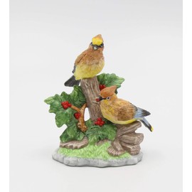 Cosmos Gifts Fine Porcelain Double Cedar Waxwing Birds with Holly & Berries Figurine, 4-1/8" H