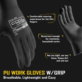 COOLJOB 13 Gauge Safety Work Gloves PU Coated 120 Pairs Large, Ultra-lite Polyurethane Working Gloves with Grip for Men Women, Seamless Knit for Warehouse Driver Worker, Bulk Pack Package, Black